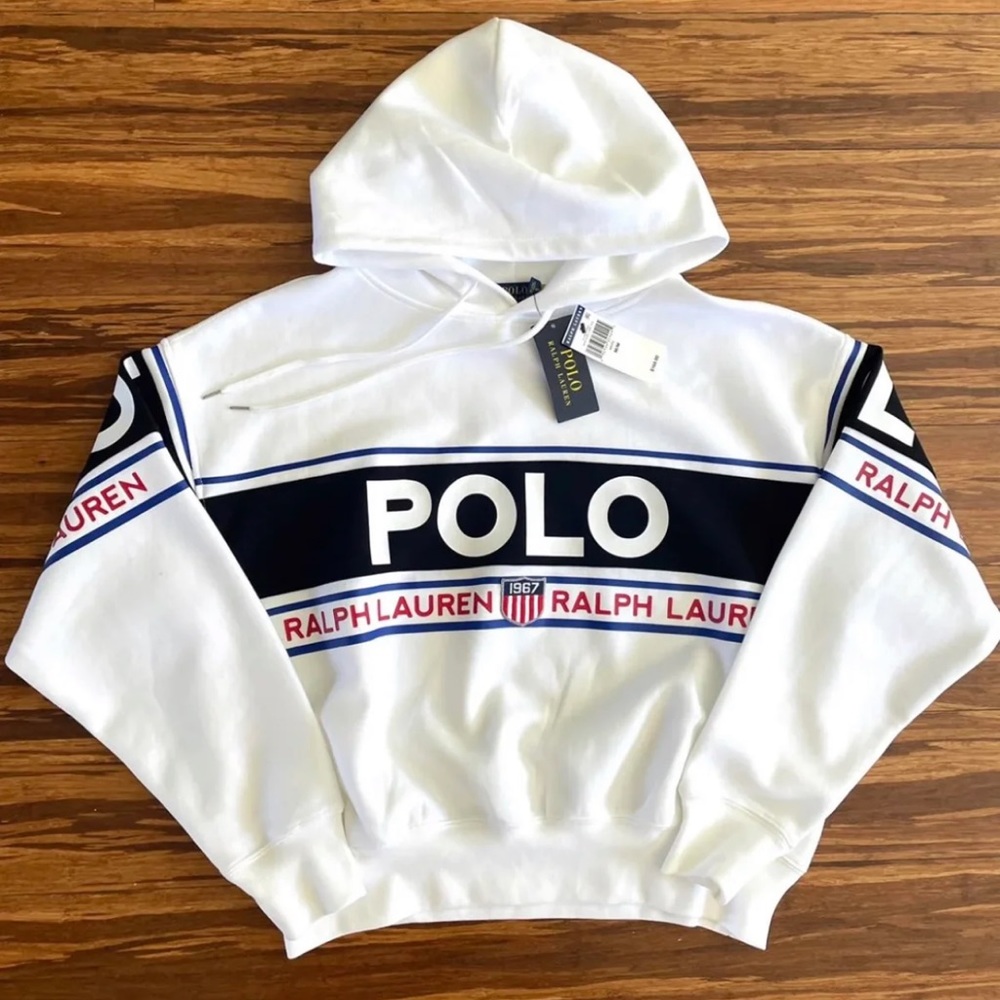 Polo Ralph Lauren Women’s POLO Spellout Colorblock Hoodie Size Med NWT